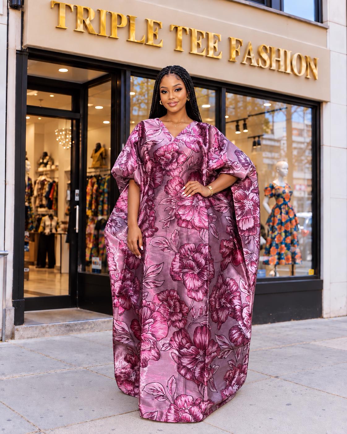 Luxury Iridescent Brocade Boubou Dress | Floral African Kaftan | Elegant Wedding Guest Gown | Free Size Maxi Dress