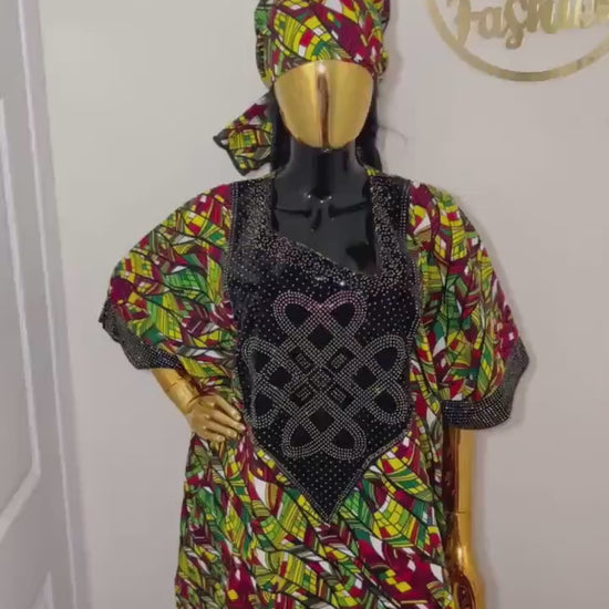 African Ankara Kaftan Dress | Stoned Cotton Boubou