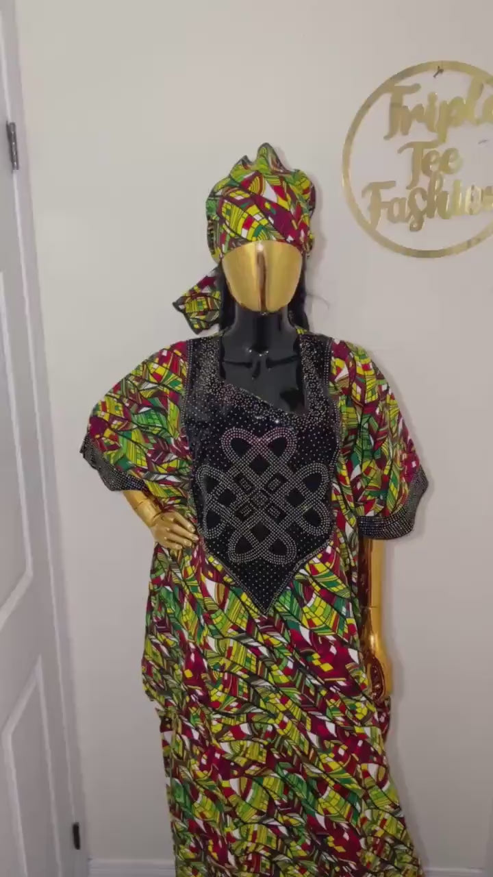 African Ankara Kaftan Dress | Stoned Cotton Boubou