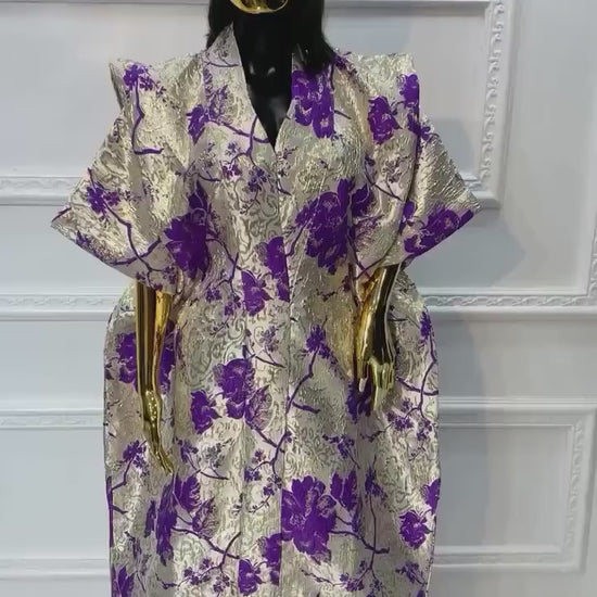 Floral Brocade Boubou Dress | African Kaftan with Scarf