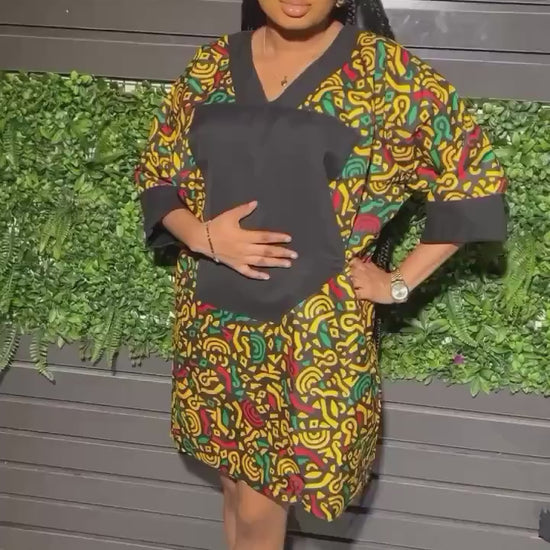 African Ankara Adire print dress| Short danshiki |Short Kaftan| African wear | Nigerian made | Boubou | Rich Aunty Vibes