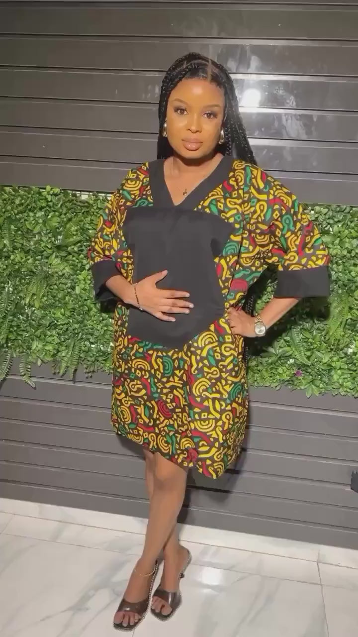 African Ankara Adire print dress| Short danshiki |Short Kaftan| African wear | Nigerian made | Boubou | Rich Aunty Vibes