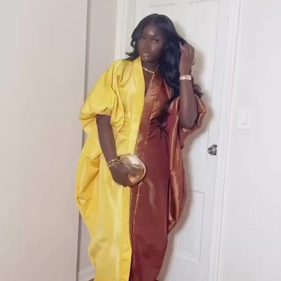 Two-Tone Liquid Mikado Boubou | Nigerian Kaftan Dress