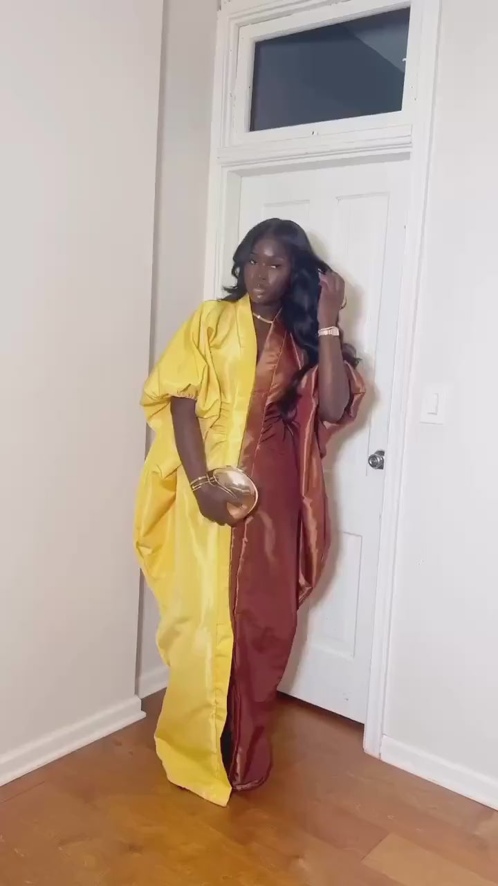Two-Tone Liquid Mikado Boubou | Nigerian Kaftan Dress