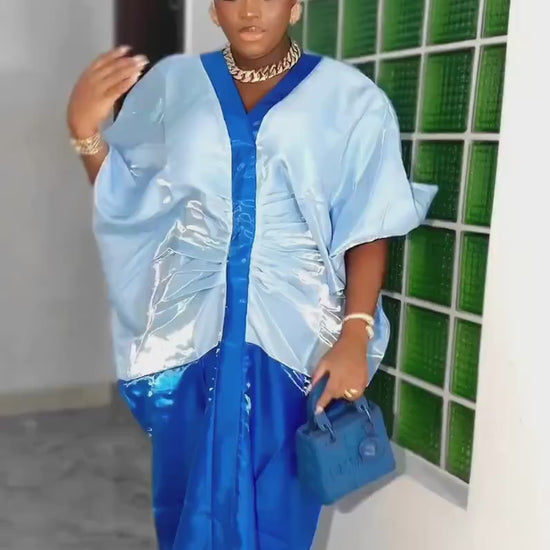 Blue Mikado Boubou Dress | African Kaftan, Plus Size