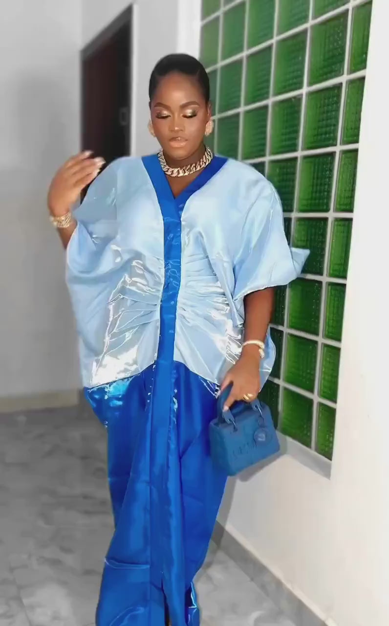 Blue Mikado Boubou Dress | African Kaftan, Plus Size