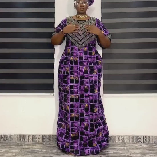 African Ankara Boubou Dress | Crystal Detail, Plus Size Kaftan