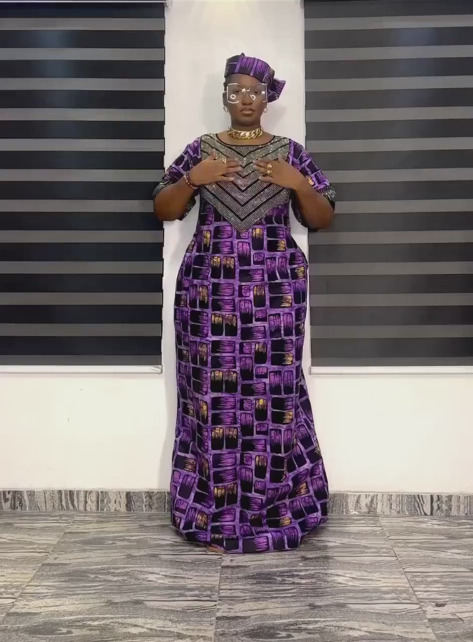 African Ankara Boubou Dress | Crystal Detail, Plus Size Kaftan