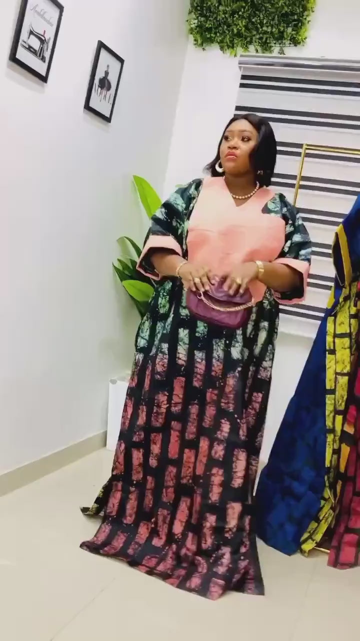 African Adire Batik Boubou Dress | Handmade Nigerian Kaftan