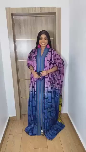 Handmade African Print Adire Batik Boubou Kaftan Dress