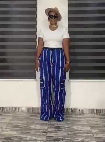 African Handmade Aso Oke Cargo Pants – Bold Striped African Textile| Multiple Sizes | Kaftan| African print dress