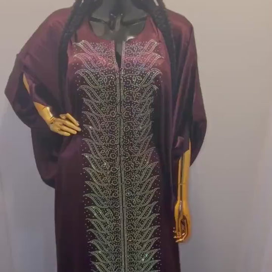 Chocolate Brown Duchess Silk Boubou | Crystal Patterned Ankara Kaftan