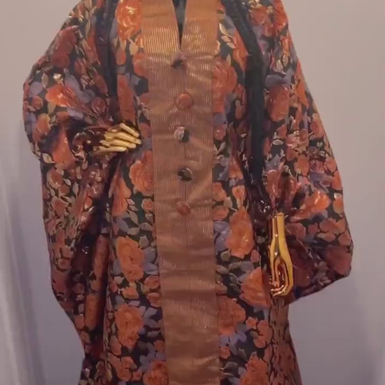 European Brocade Boubou Dress | African Aso Oke Kaftan with Scarf