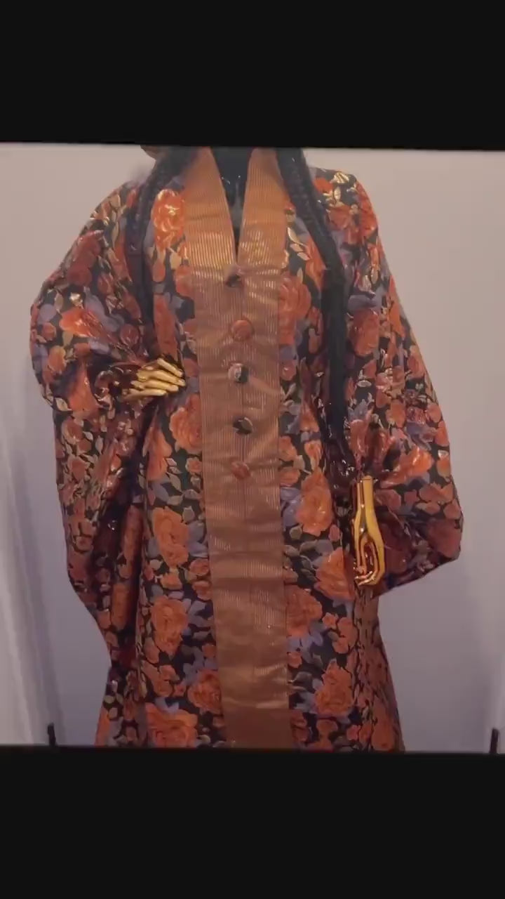 European Brocade Boubou Dress | African Aso Oke Kaftan with Scarf
