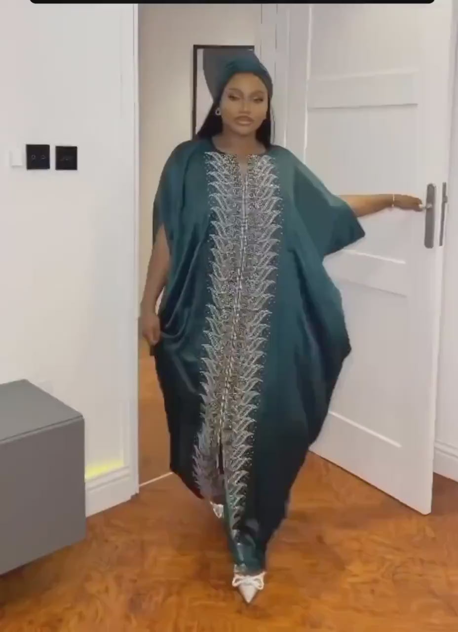 Duchess Silk Boubou Dress: Crystal Patterned, One Size