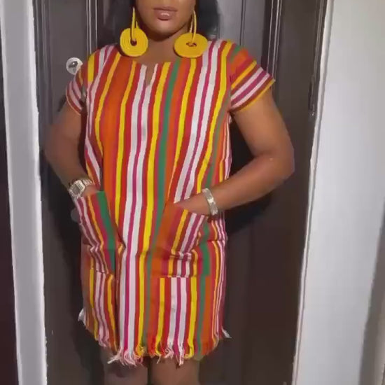 African Aso oke dress| Short danshiki | Kaftan| African wear | Nigerian made | Party dress