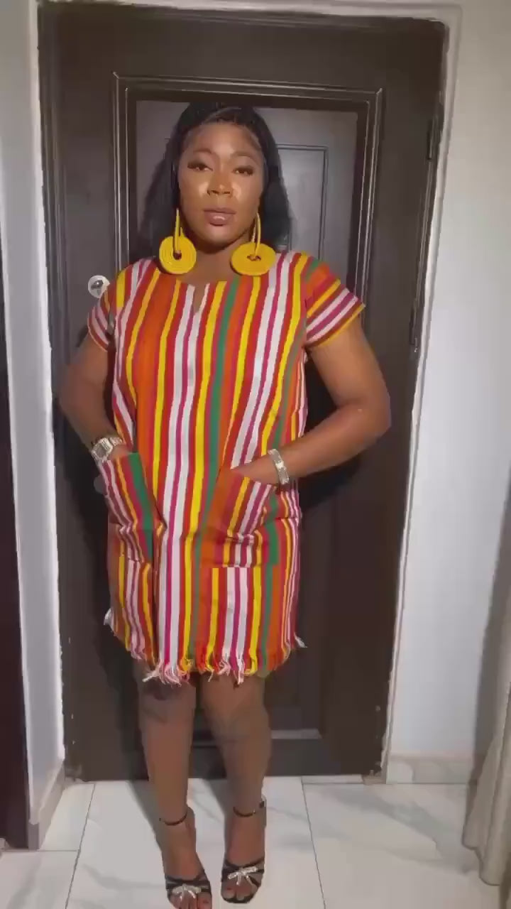 African Aso oke dress| Short danshiki | Kaftan| African wear | Nigerian made | Party dress