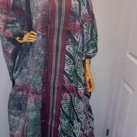 Handmade African Adire Batik Boubou Dress | Matching Headband
