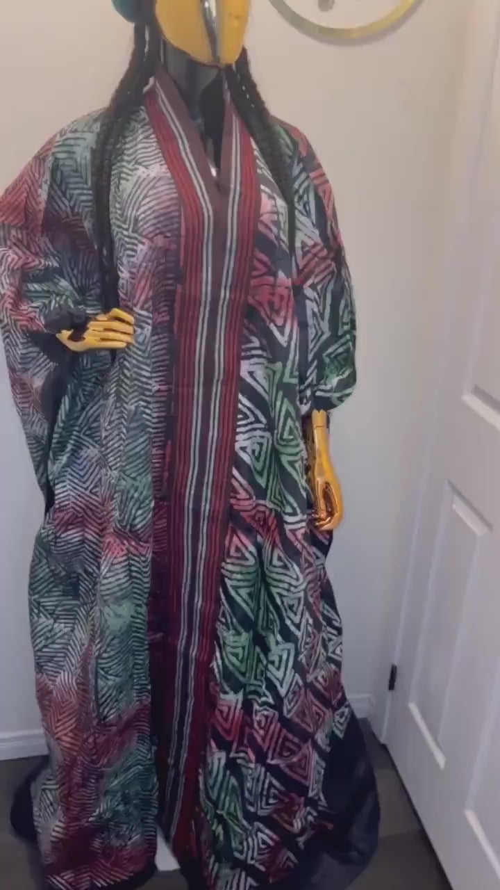 Handmade African Adire Batik Boubou Dress | Matching Headband