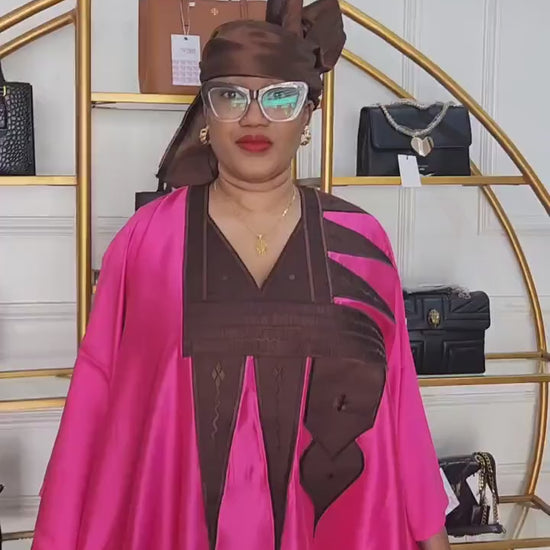 Embroidered African Duchess Silk Boubou | Kaftan Dress with Scarf