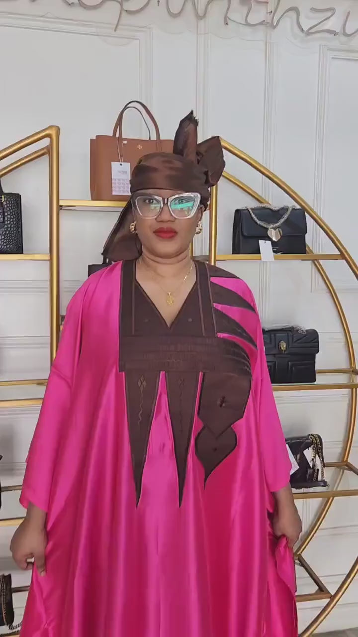 Embroidered African Duchess Silk Boubou | Kaftan Dress with Scarf