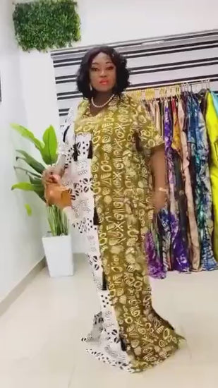 Handmade Ankara Boubou Dress: African Print Cotton Kaftan with Headband