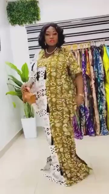 Handmade Ankara Boubou Dress: African Print Cotton Kaftan with Headband