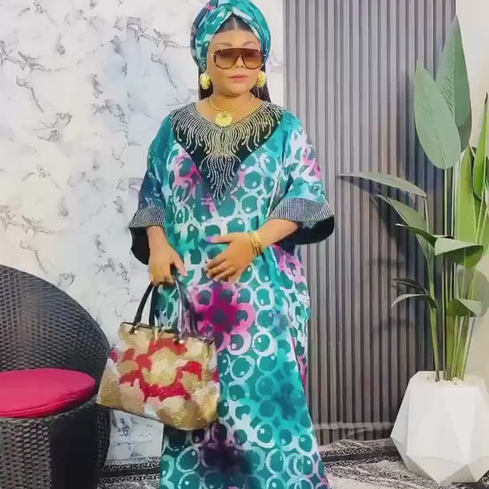 Handmade Adire Batik Kaftan Dress | African Cotton Brocade Bubu