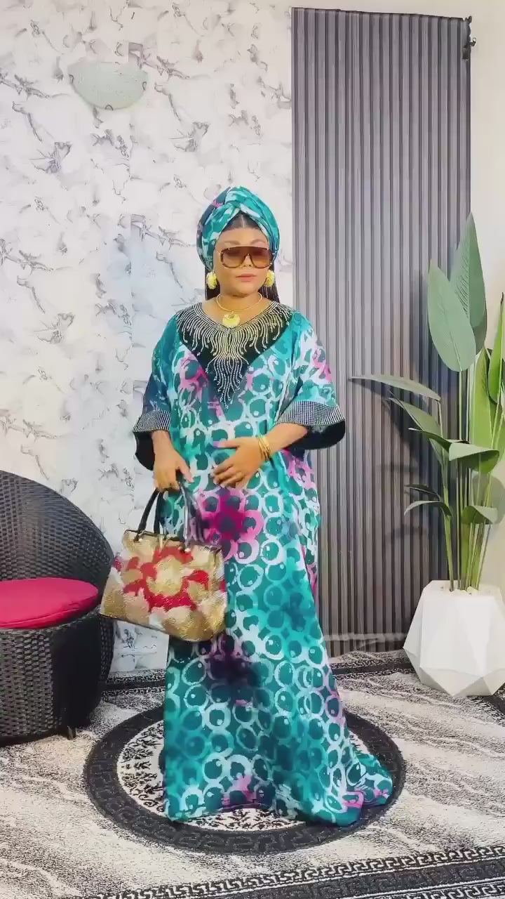 Handmade Adire Batik Kaftan Dress | African Cotton Brocade Bubu