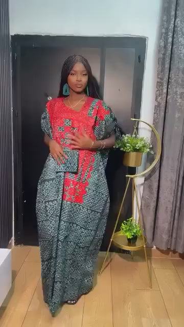 Handmade Adire Cotton Brocade Boubou | Nigerian Batik Dress