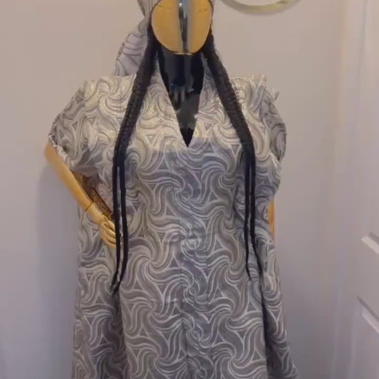 European Brocade Boubou Dress with Matching Scarf | African Kaftan