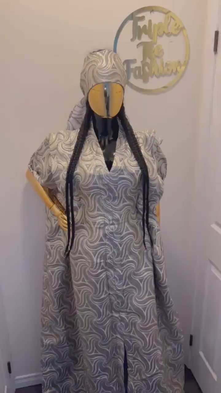 European Brocade Boubou Dress with Matching Scarf | African Kaftan