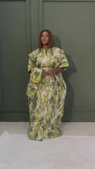 Brocade African Boubou Dress | Nigerian Kaftan with Matching Scarf