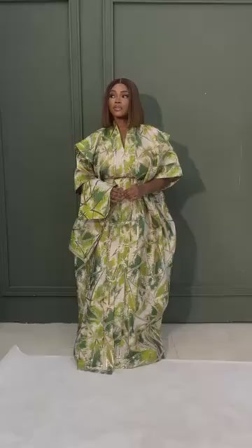 Brocade African Boubou Dress | Nigerian Kaftan with Matching Scarf