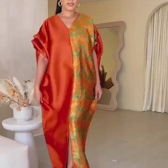 Mikado Brocade Boubou Kaftan | African Maxi Dress with Scarf