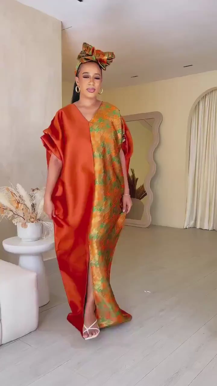 Mikado Brocade Boubou Kaftan | African Maxi Dress with Scarf