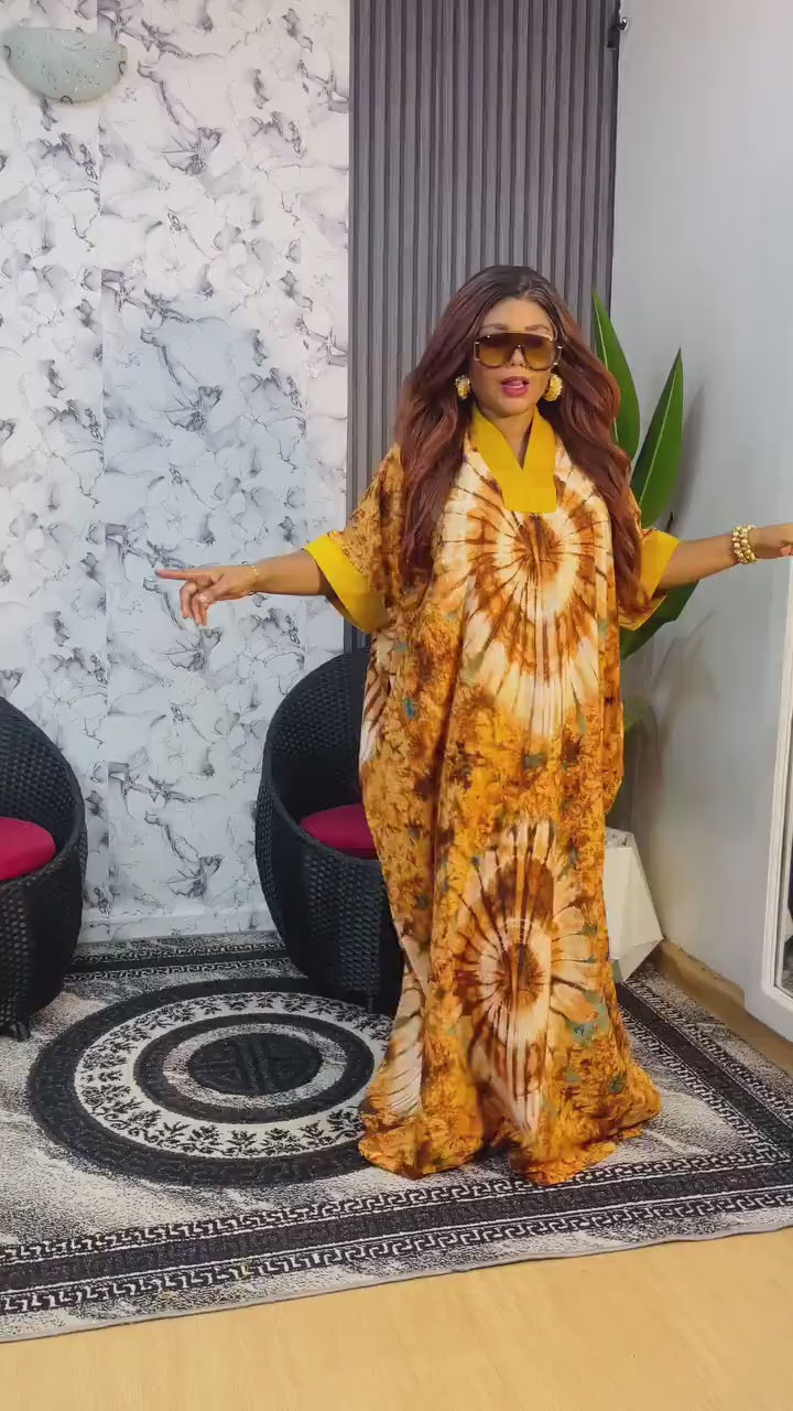 African Print Crepe Kaftan | Nigerian Boubou Dress