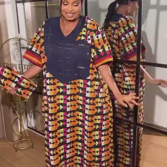 Akwete Aso Oke Boubou Dress with Scarf | African Kaftan, Traditional Nigerian Wear