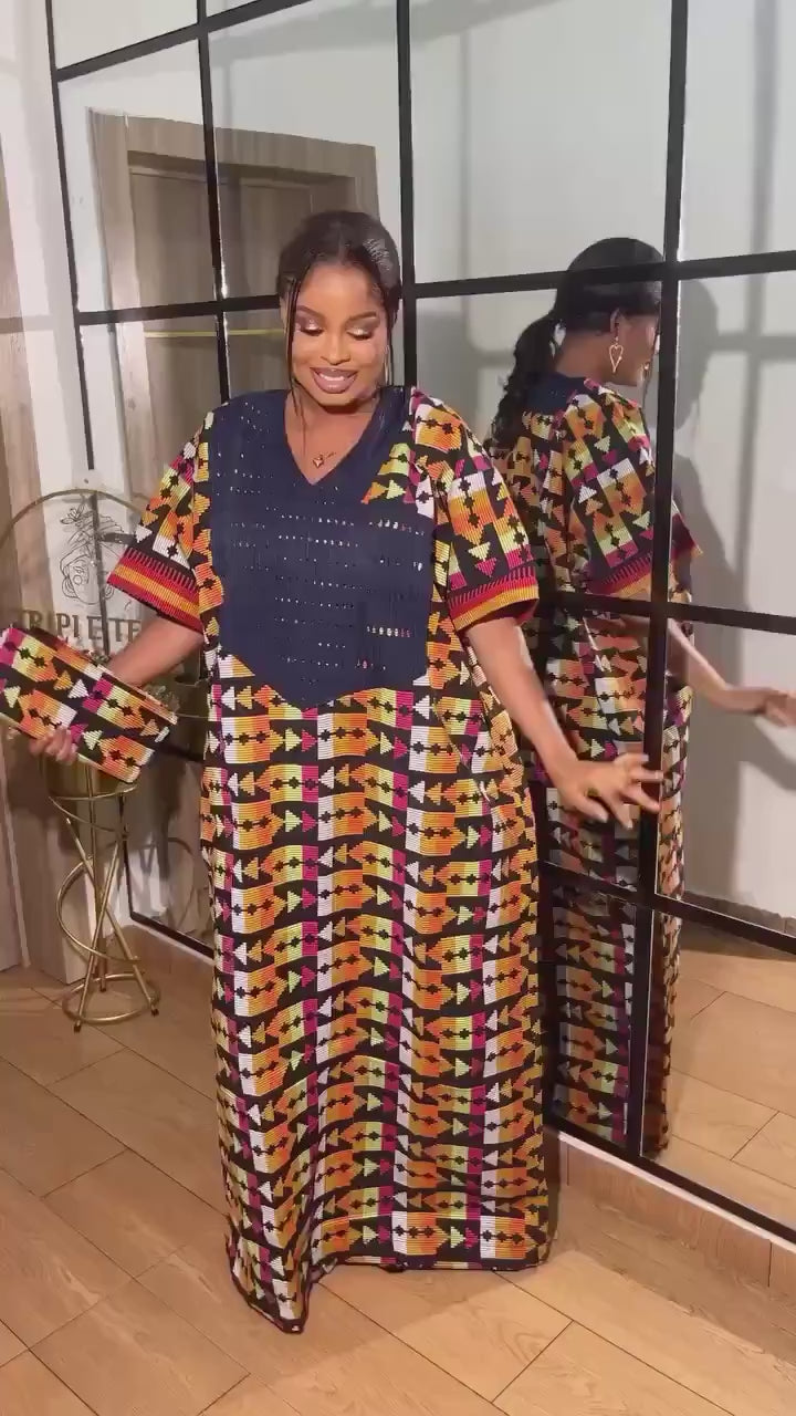 Akwete Aso Oke Boubou Dress with Scarf | African Kaftan, Traditional Nigerian Wear