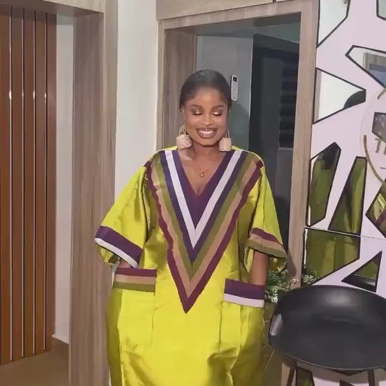 Mikado Boubou Kaftan with Aso Oke Detail | Nigerian Party Dress