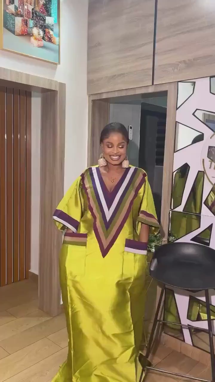 Mikado Boubou Kaftan with Aso Oke Detail | Nigerian Party Dress
