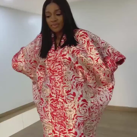European Brocade Boubou Dress with Matching Scarf | Nigerian Kaftan