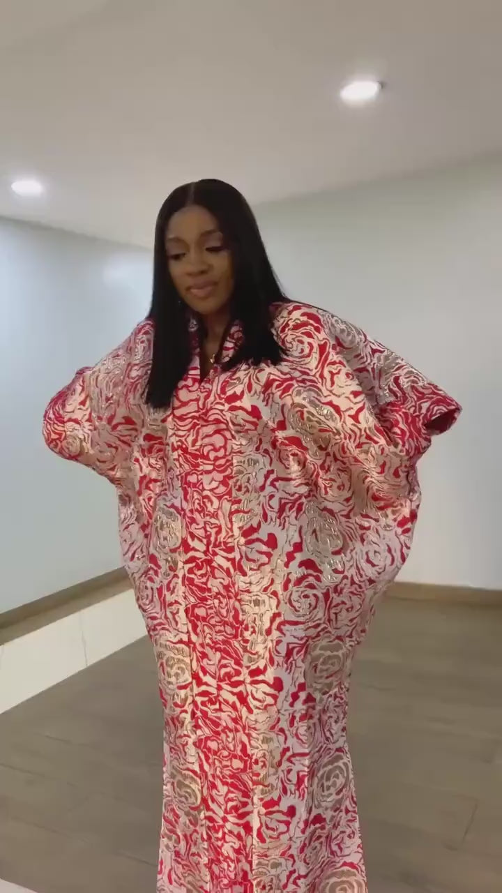 European Brocade Boubou Dress with Matching Scarf | Nigerian Kaftan