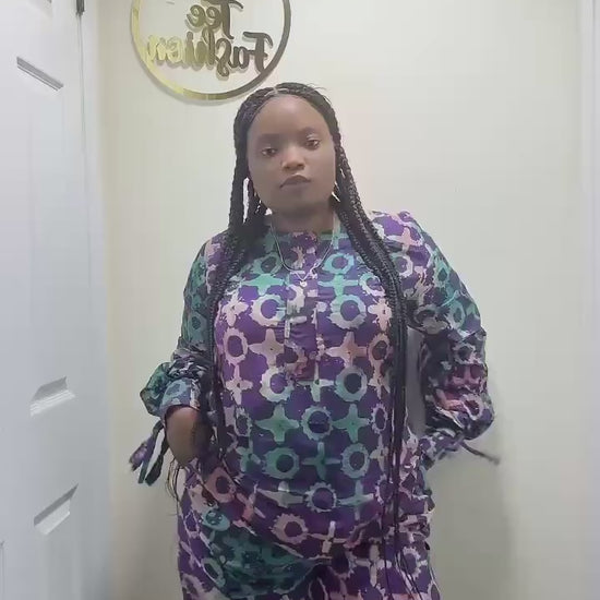 African Adire Cotton Dress Top and Trouser Set | Nigerian Kaftan
