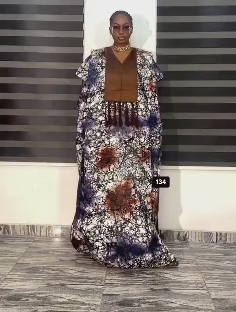 Phoenix Embroidery Ankara Dress | African Print Cotton Kaftan