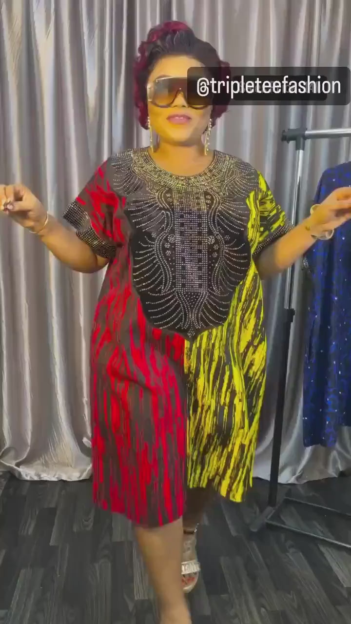 African Adire women dress| Short danshiki | Kaftan| African wear | Nigerian made | Party dress| Rich AuntyBlack History
