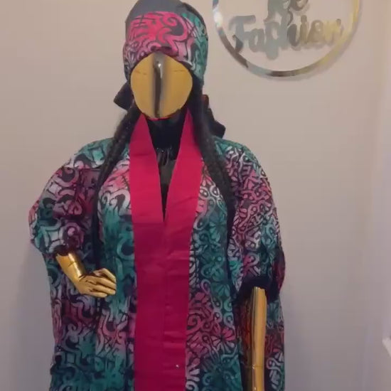 African Adire Batik Boubou Dress | Handmade Kaftan with Inner Belt