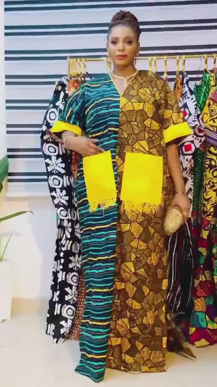African Print Boubou Dress | Handmade Ankara Kaftan with Headtie