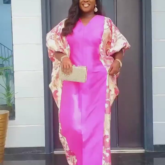 Pink Mikado Brocade Boubou | Nigerian Kaftan Dress, One Size