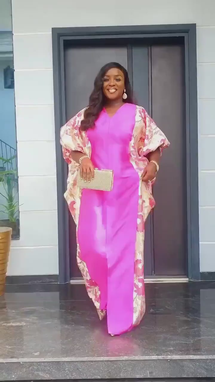 Pink Mikado Brocade Boubou | Nigerian Kaftan Dress, One Size